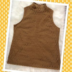 Sleeveless Lace Overlay High Neck Top